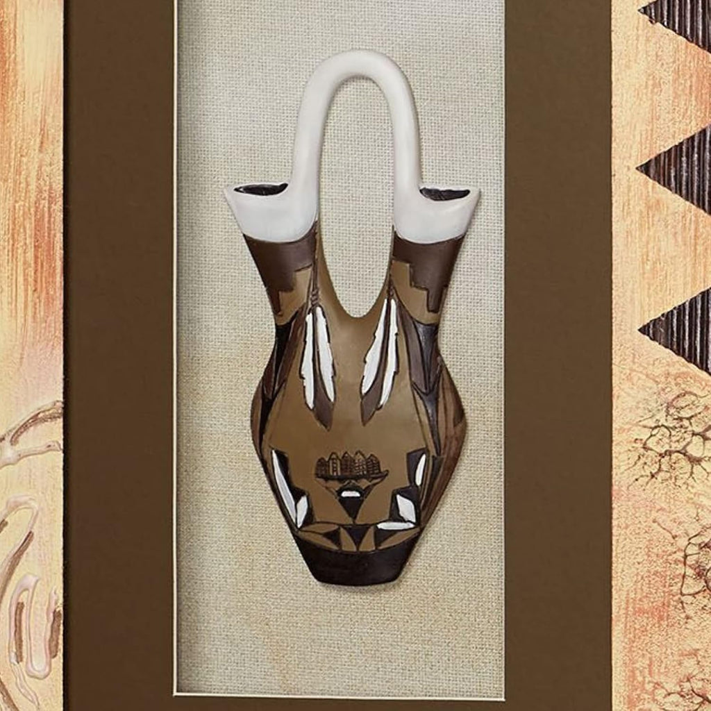 Touch of Class Southwest Vase and Kokopelli Shadow Box Wall Art Set of 2 - Wooden Framed Sculpture for Bedroom, Living Room, Office - Southwestern Style Decor with Glass - Geometric Designs