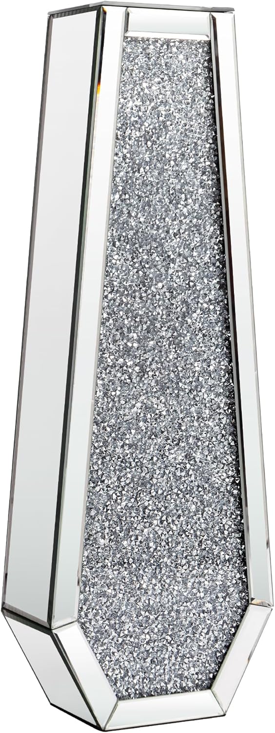 SHYFOY 30' Floor Vase Crushed Diamond Mirrored Vase Silver Tall Vases for Floor, Large Crystal Glass Decorative Floor Vases for Living Room Office Corner Hallway Home Decor