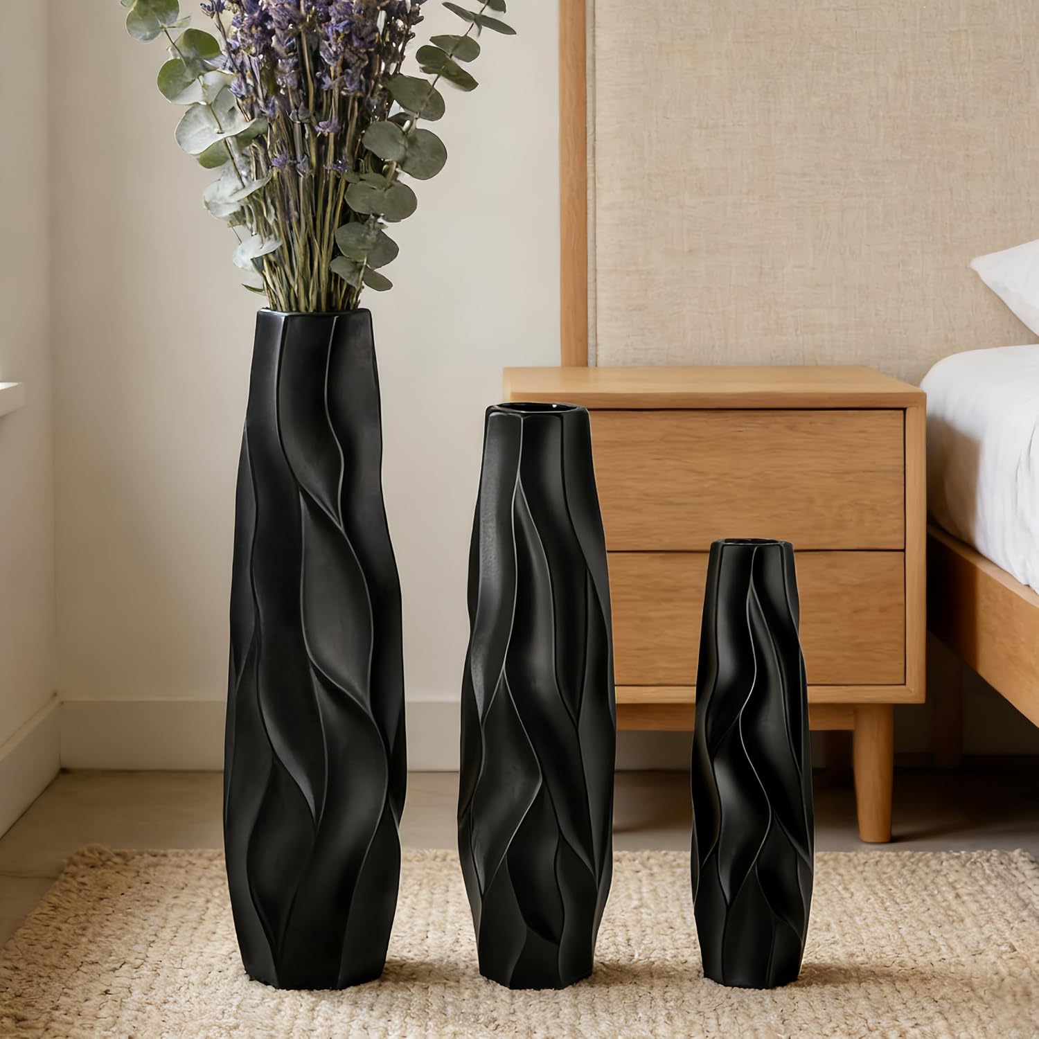 Black Ceramic Floor Vase – 28' Handcrafted Rustic Tall Vase for Dried Flowers and Branches, Large Decorative Vase for Living Room, Entryway & Home Decor