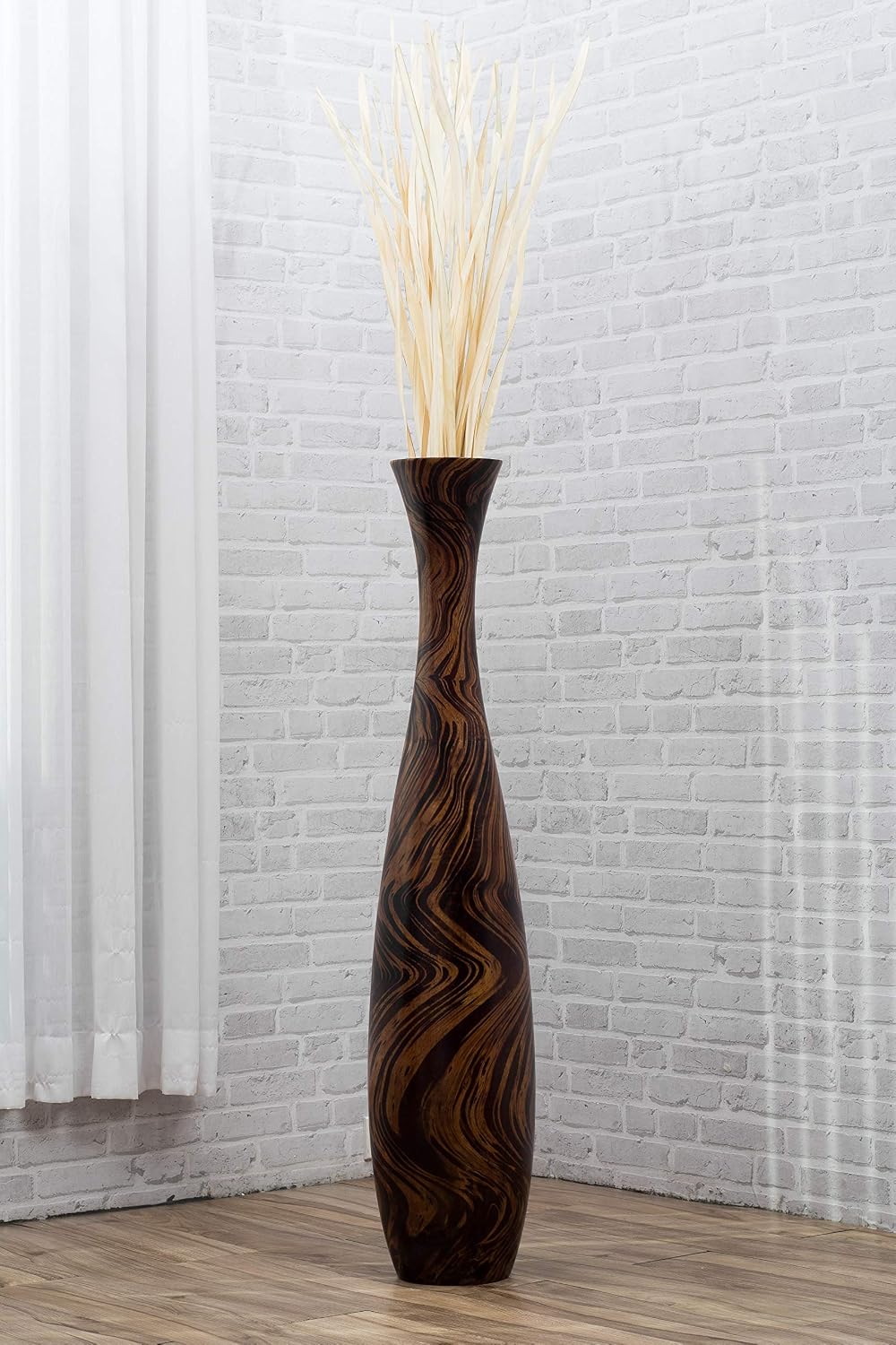 Leewadee Large Brown Home Decor Floor Vase - Wooden 41 inch Tall Farmhouse Decor Flower Holder for Fake Plant and Pampas Grass