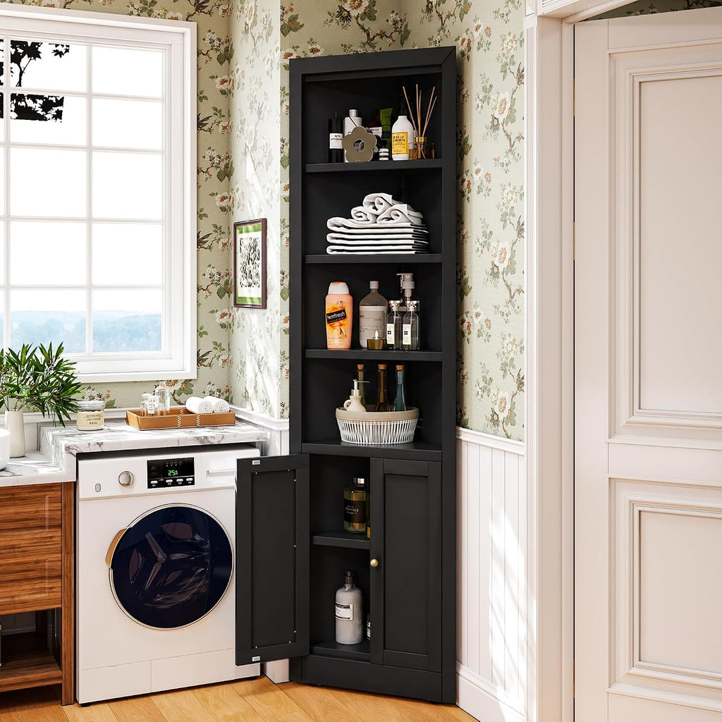 Tall Corner Cabinet,71' Waterproof Metal Corner Cabinet for Bathroom, Corner Storage Cabinet with 4 Adjustable Shelves & Quiet Close Door,Home Space Saver for Kitchen,Living Room,Pantry
