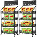 DoubleFill 2 Set Retail Display Rack Shelf Cart with Wheels and Hook Heavy-Duty Metal Snack Potato Chip Display Organizer Concession Stand for Supermarket Grocery Store Home Black (4 Tier 15 Hooks)