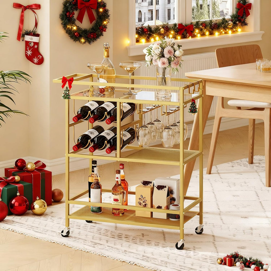 MAHANCRIS Bar Cart for Home and Fridge Stand Bundle, Bakers Rack with Refrigerator, Microwave Stand with Storage, Coffee Bar Station with 1 Drawer, Storage Shelf for Kitchen, RCJ61B01-RSHR5401