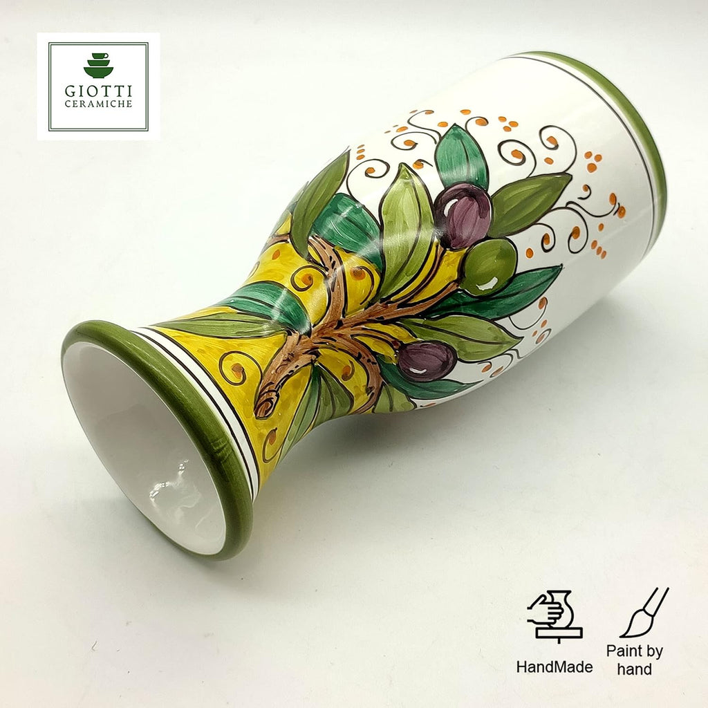 Italian Ceramic Wine Jug Olives - 16.9 oz Hand Painted Utensil Holder Or Carafe Design for Kitchen - Made in ITALY Tuscany - Italian Pottery Vase Jar for Wine - Home Decor Ceramics Dispenser
