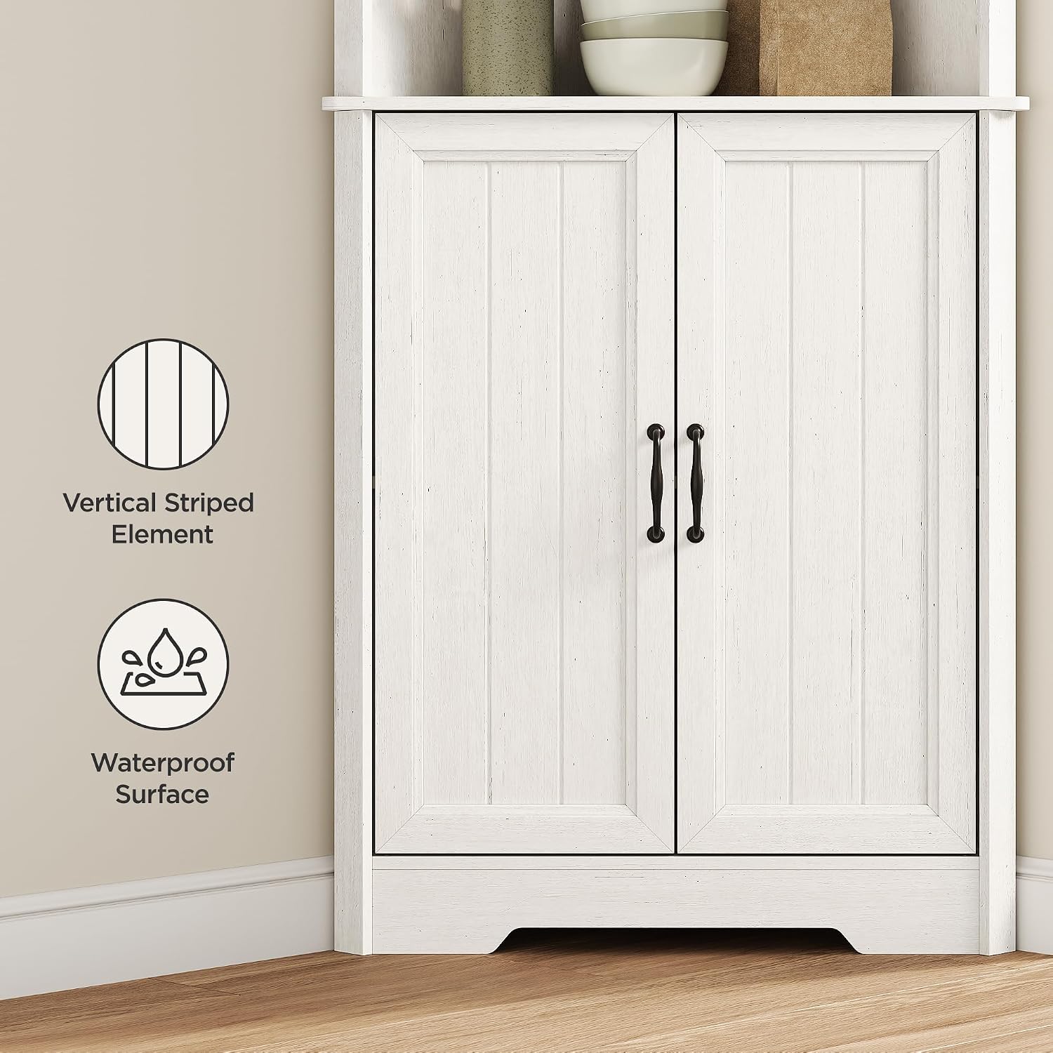 Vabches Tall Corner Cabinet, Corner Bathroom Cabinet, 67' Farmhouse Storage Cabinet with 4 Doors and Adjustable Shelves, Home Space Saver for Bathroom, Kitchen, Living Room, Pantry, Distressed White
