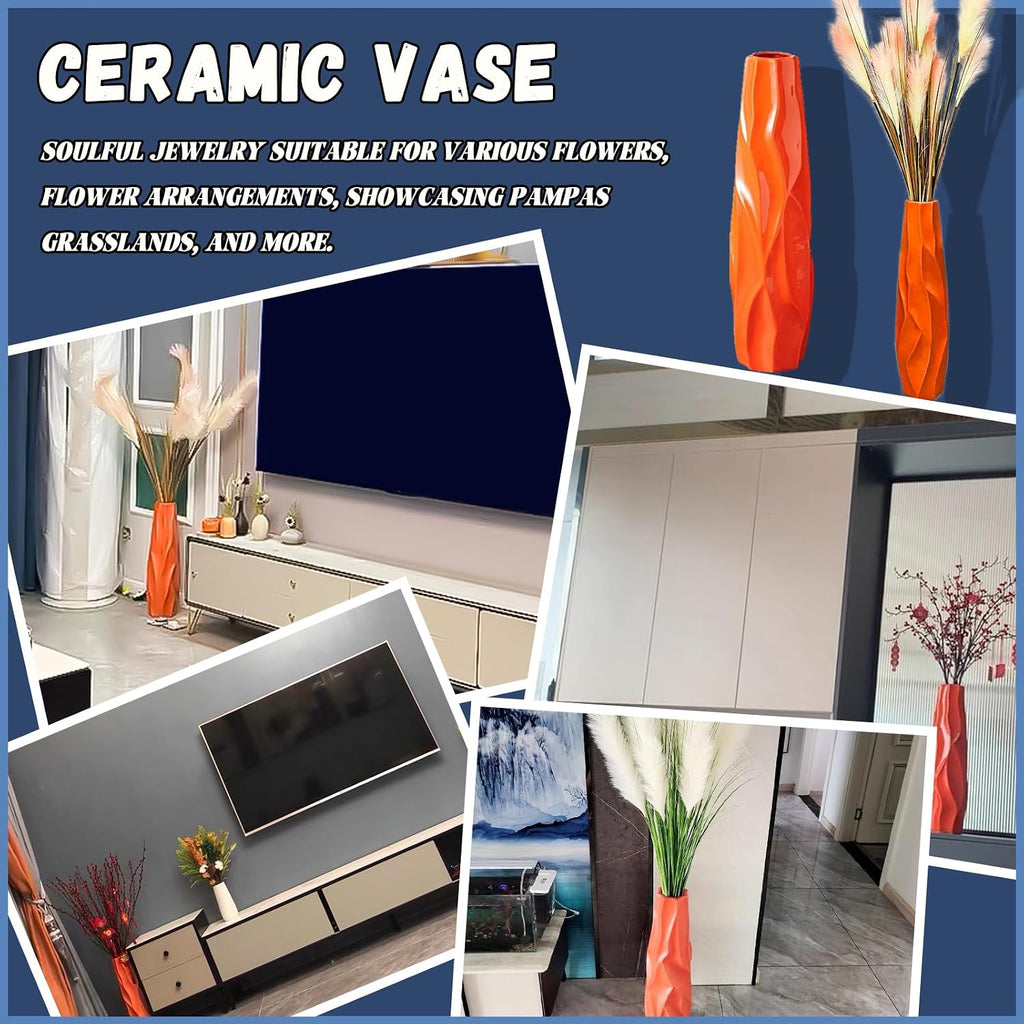 Vases Large Floor Vase,Orange Ceramic Vase,Decorative Tall Flower Holder for Living Room, Home Décor Dried Flower Arrangement Ideal Gift (Color : Orange, Size : 61cm)