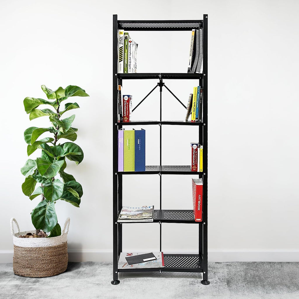 Origami 3-Pack RB Slim Bookcase Rack, 6-Tier Heavy-Duty Foldable Steel Bookshelf, Black