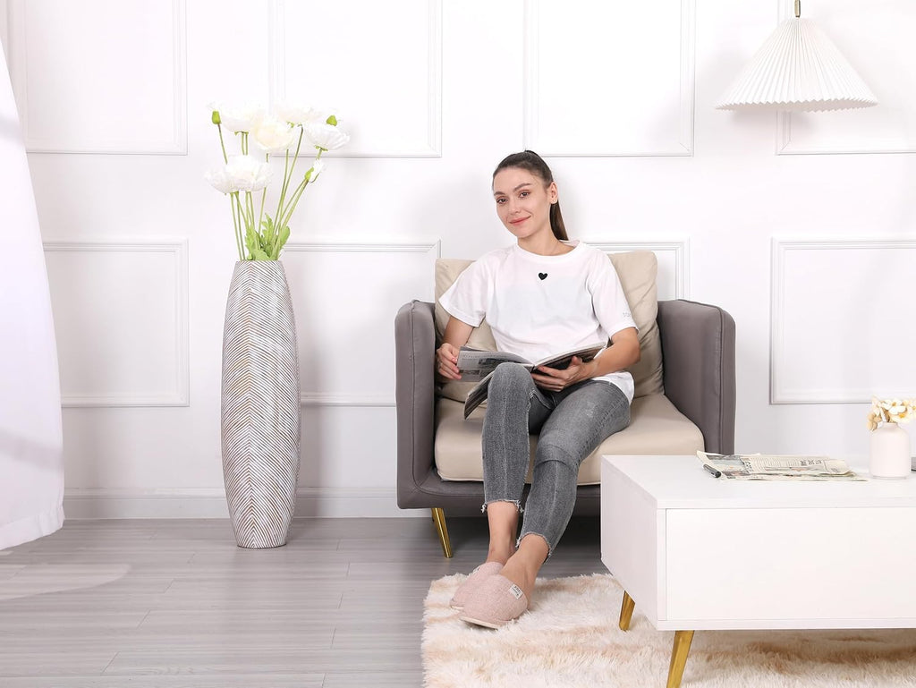 Leewadee Decorative Tall Floor Vase for Living Room Decor, 34 inches, White Wash, Resin