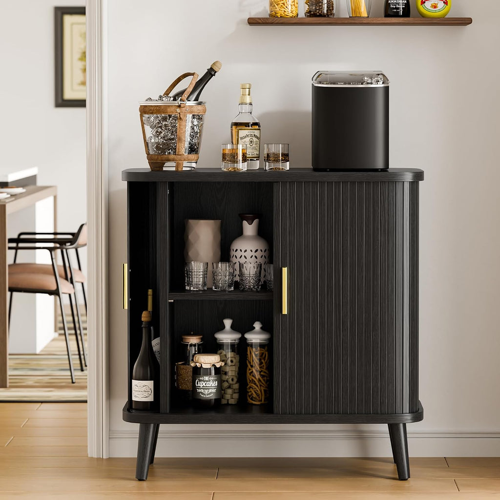 Lulive Black Buffet Cabinet, Sideboard Buffet Storage Cabinet with Sliding Doors, Modern Bar Cabinet for Kitchen & Dining Room
