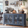 Joaxswe Large Sideboard Buffet Cabinet with Storage, 63' Farmhouse Navy Blue Kitchen Coffee Wine Bar Cabinet with 4 Glass Doors, Mid Century Modern Wood Side Board Table for Dining Room, Living Room