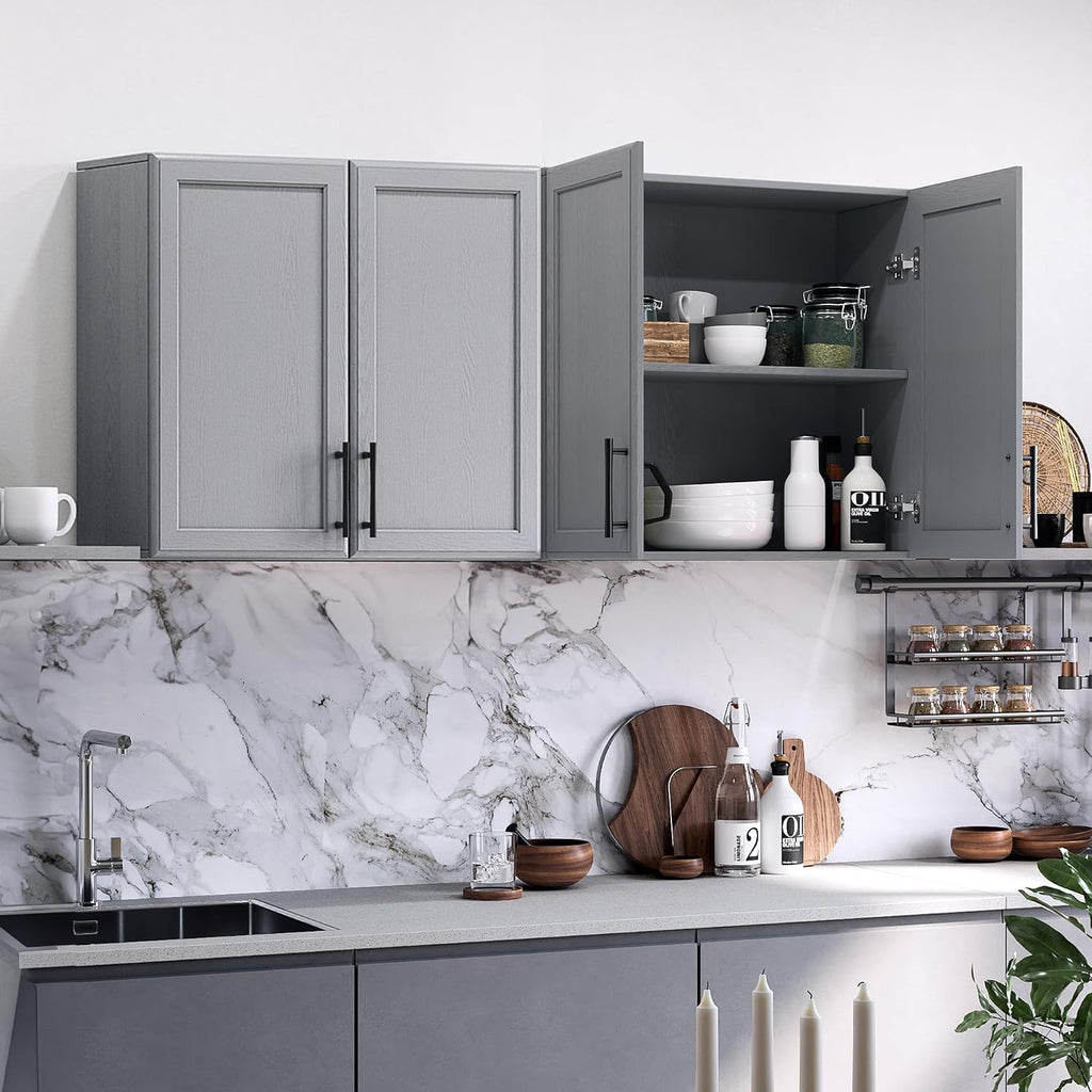 Furnaza Wall Storage Cabinet - Kitchen Laundry Wall Amount Cabinet with Two Shaker Doors and Shelf, in Grey, 24'Wx2 Pcs