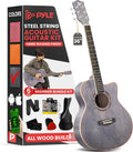 Pyle Acoustic Guitar Kit, 3/4 Junior Size All Wood Steel String Instrument for Beginner Kids, Adults, 36' Matte Gray