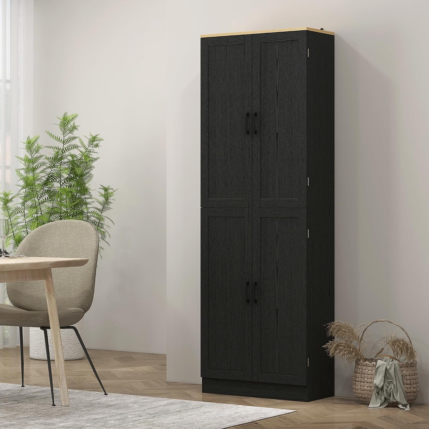HOMCOM 67' Freestanding Kitchen Pantry, 4-Door Storage Cabinet Organizer with Adjustable Shelves, Kitchen Cabinet with Doors, Distressed Black