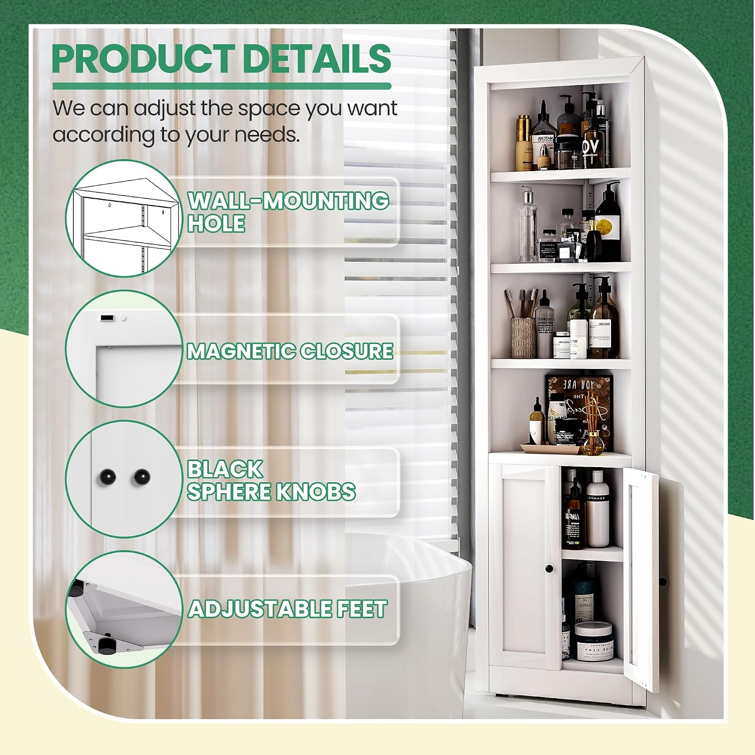 Tall Corner Cabinet,71' Waterproof Metal Corner Cabinet for Bathroom, Corner Storage Cabinet with 4 Adjustable Shelves & Quiet Close Door,Home Space Saver for Kitchen,Living Room,Pantry