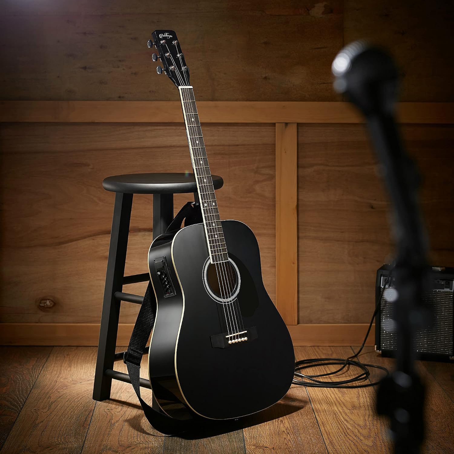 Ashthorpe Full-Size Dreadnought Acoustic-Electric Guitar Bundle - Premium Tonewoods - Black