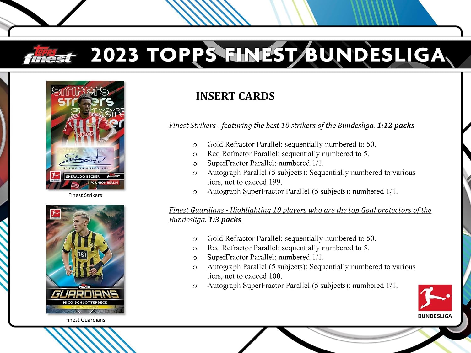 Topps 2022/23 Finest Bundesliga Soccer Hobby Box - 60 Trading Cards, 2 Autograph Cards Per Box, Collect 150-Card Base Set