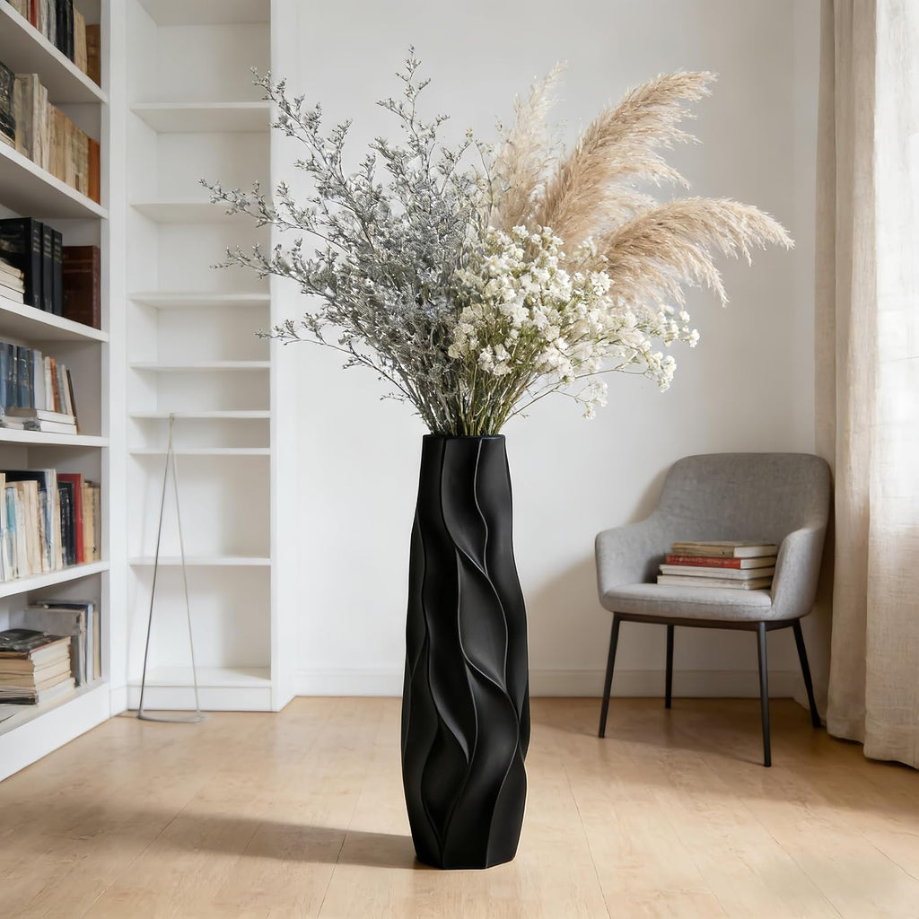 Black Ceramic Floor Vase – 28' Handcrafted Rustic Tall Vase for Dried Flowers and Branches, Large Decorative Vase for Living Room, Entryway & Home Decor