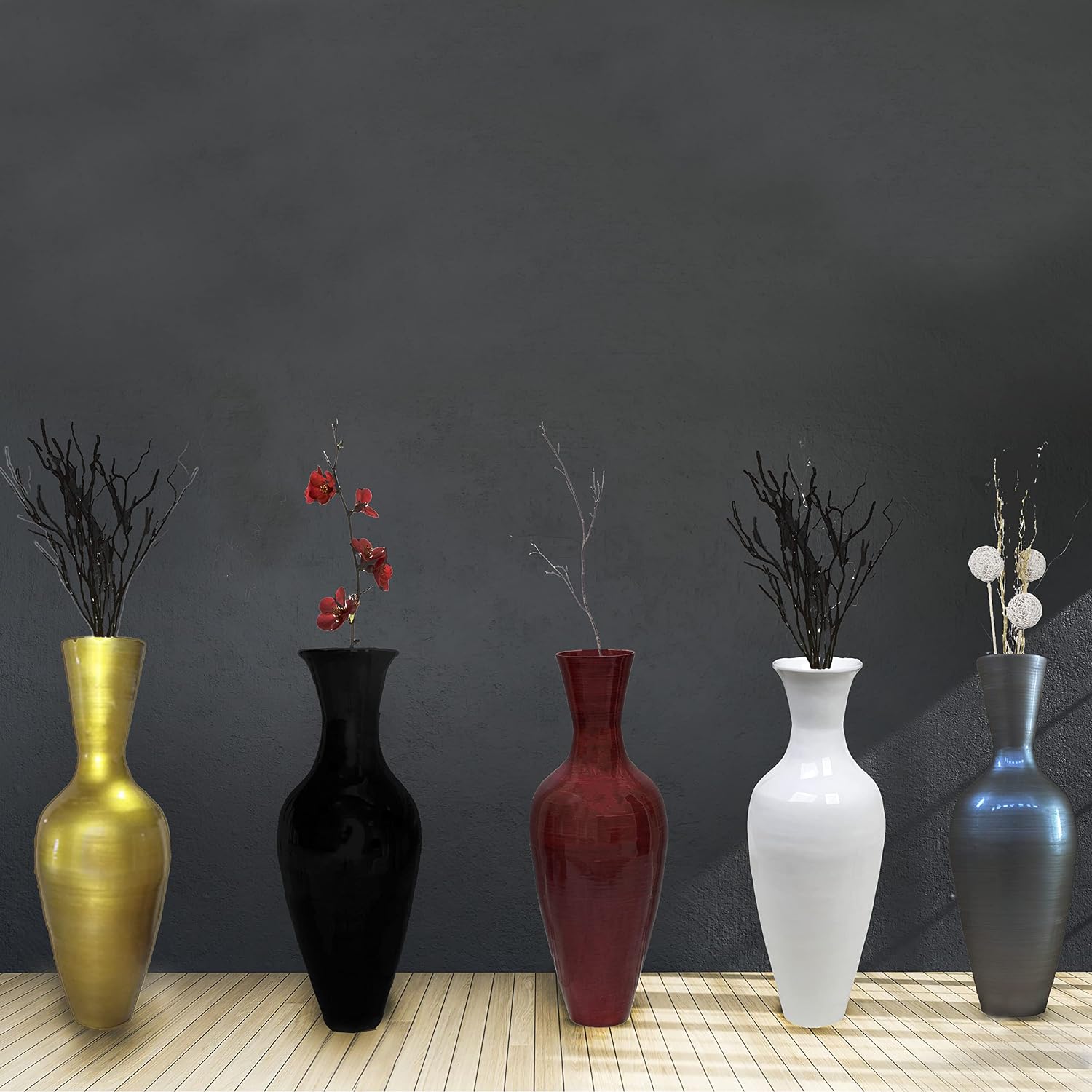 Uniquewise Tall Floor Vase, 37 Inch Bamboo Vase, Modern Black Vase for Dining, Living Room, Entryway, Large Flower Holder, Classic Floor Vase for Home Decor