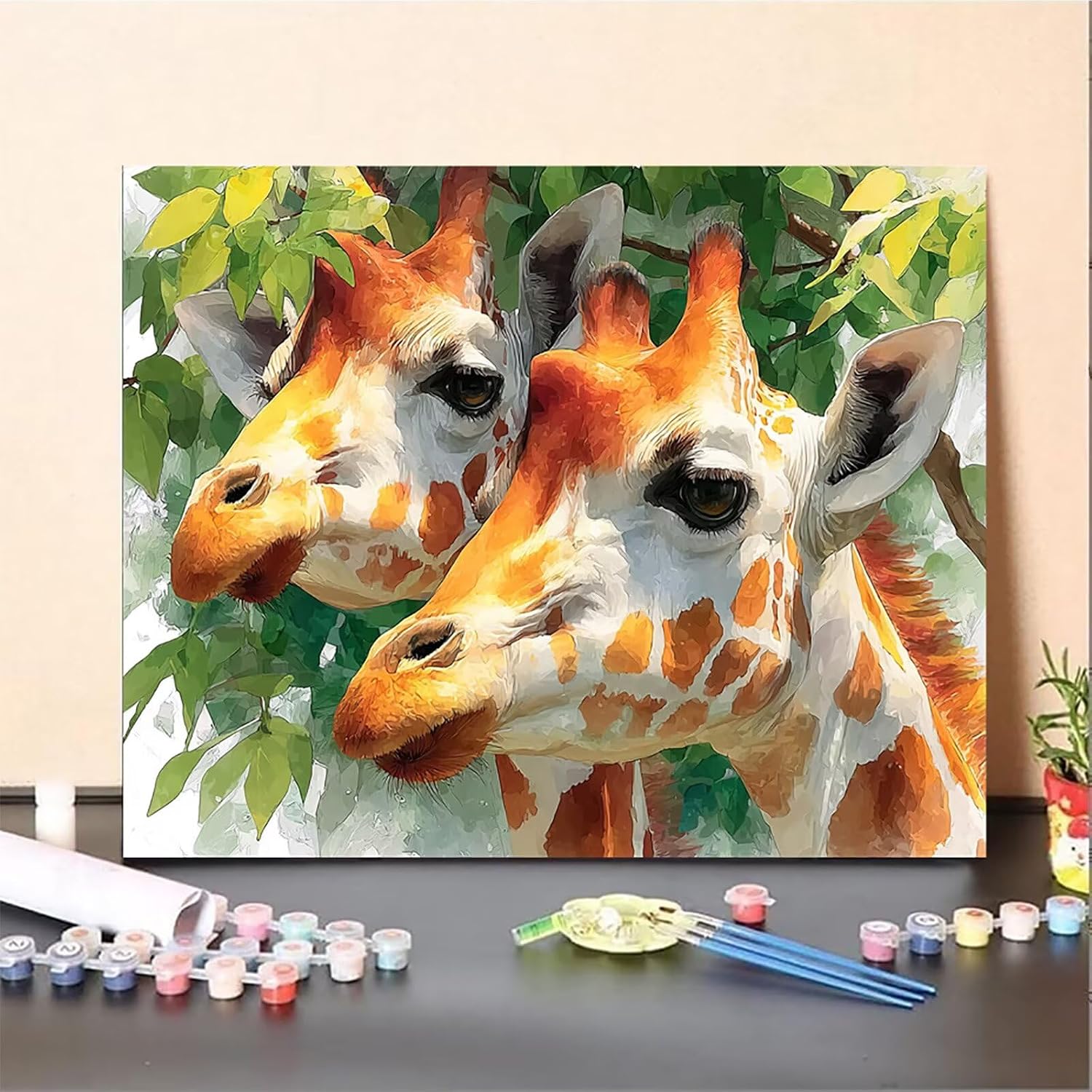Giraffe Paint by Numbers Kit for Adults, DIY Painting by Numbers Leaves, DIY Canvas Wall Art Crafts for Adults with Paint Brushes and Acrylic, Spring Decor Art Supplies, Girl Gifts, 54x40in B-3549