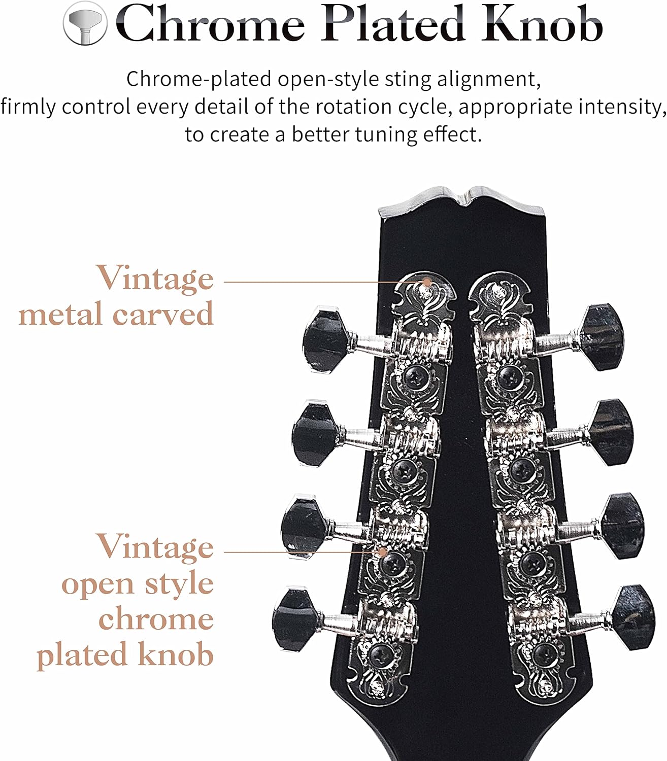 Mulucky A Style Mandolins Instrument, 8 String Acoustic Mandolin with Beginner Kit, Case, Tuner, String, Picks - Black