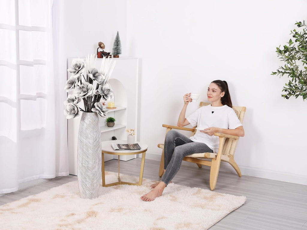 Leewadee Decorative Tall Floor Vase for Living Room Decor, 34 inches, White Wash, Resin