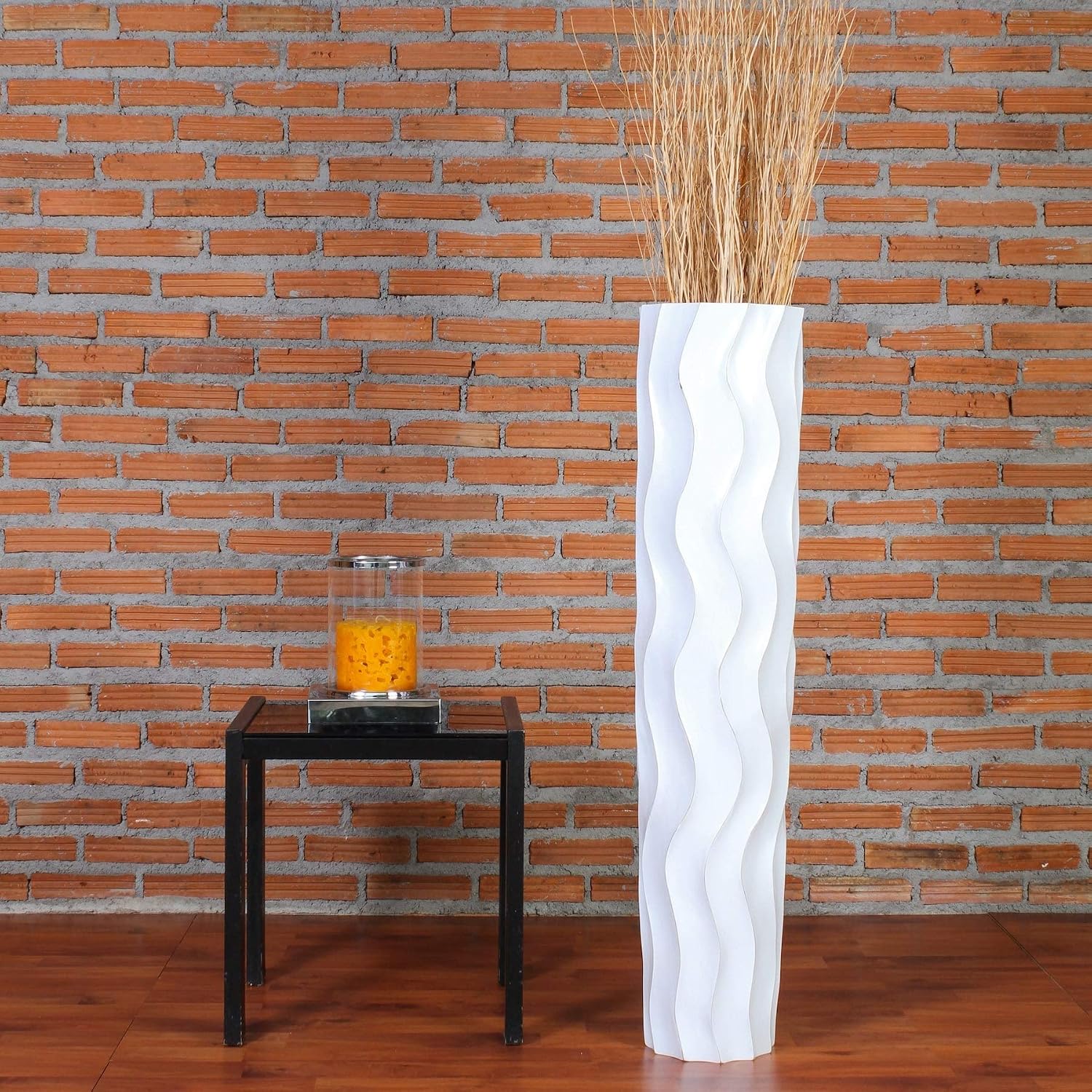Leewadee Large White Wash Home Decor Floor Vase – Wooden 36 inches Tall Farmhouse Decor Flower Holder for Fake Plant and Pampas Grass