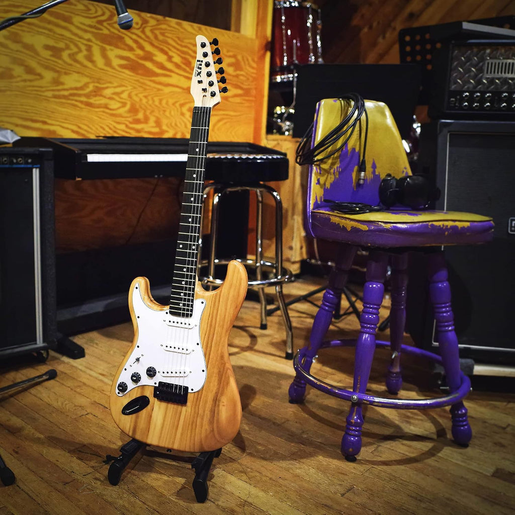 LyxPro Left Hand 39 Inch Electric Guitar and Starter Kit for Lefty Full Size Beginner's Guitar, Amp, Six Strings, Two Picks, Shoulder Strap, Digital Clip On Tuner, Cable and Soft Case - Natural