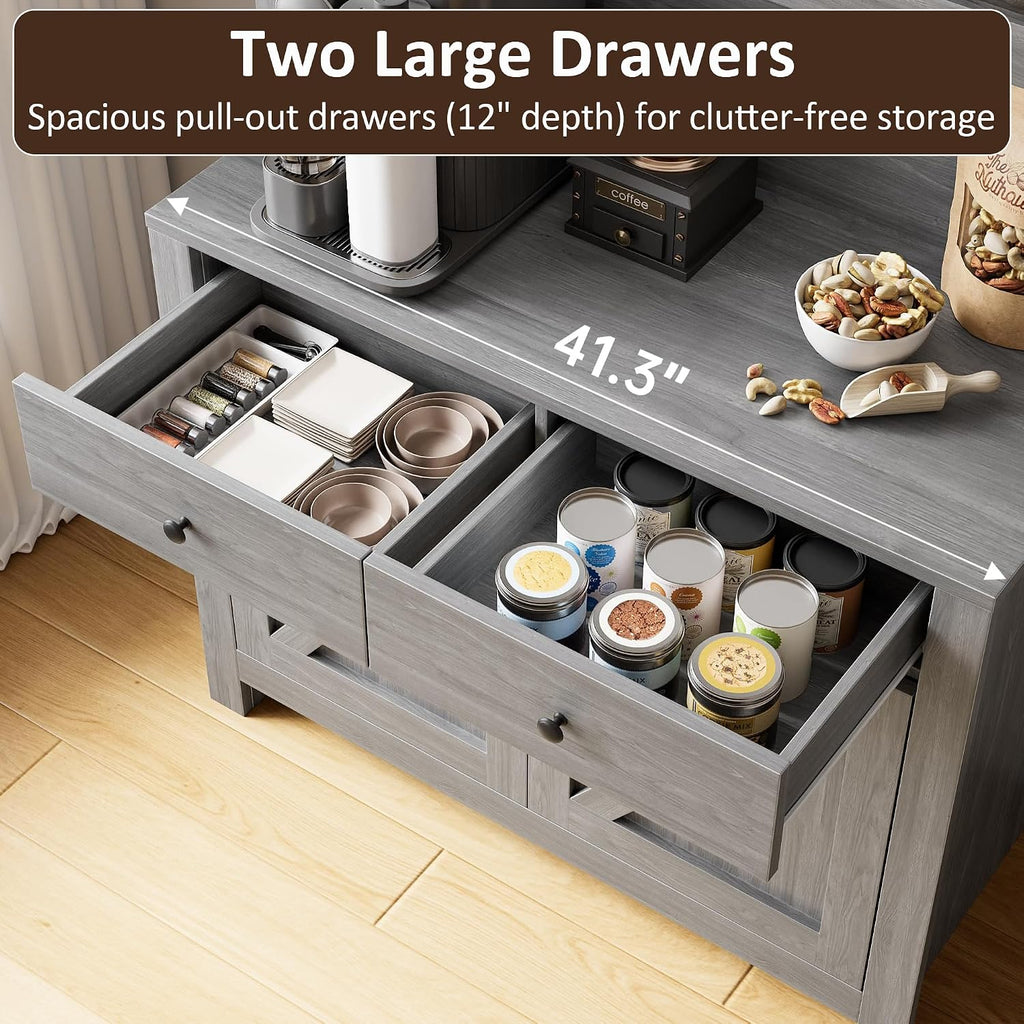 IDEALHOUSE 63' Kitchen Pantry Cabinet with Drawers, Hutch Cabinet with Storage, Microwave Stand, Adjustable Shelves, Freestanding Tall Pantry Storage for Dining Room, Living Room, Grey