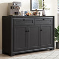 ONBRILL 48 Inches Sideboard Buffet Cabinet with Storage, Farmhouse Sideboard with 2 Drawers and 3 Doors, Wood Coffee Bar Cabinet with Adjustable Shelves for Living Room, Kitchen, Hallway, Black