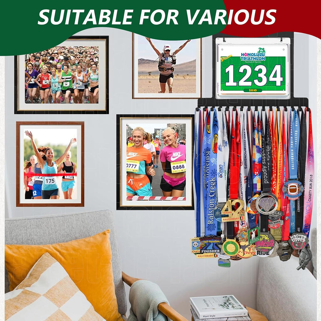 Race Medal Holder Wall Hanger,Marathon Medal Display and Runner Medal Hanger Display,Bib Running Medal Display, Running Medal Hanger Display,Medal Holder for Wall,Gifts For Runners Athlete Luxurious