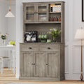 GarveeHome Pantry Cabinet with Drawers and Adjustable Shelves, 71' Tall Freestanding Kitchen Cabinet with Microwave Stand, Kitchen Hutch for Dining Room, Rustic Grey