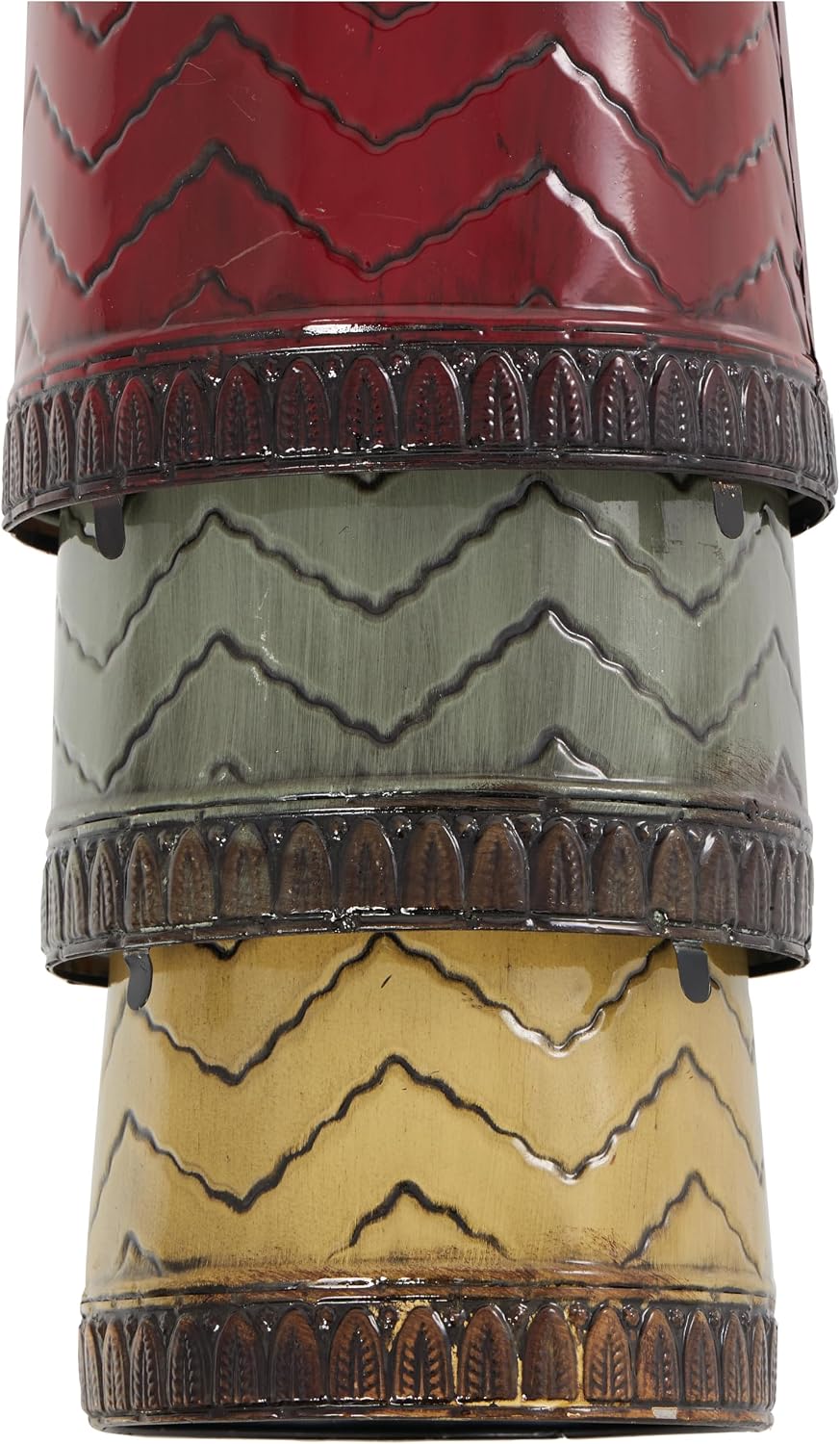 Deco 79 Metal Decorative Vase Tall Enameled Bottleneck Floor Centerpiece Vases with Chevron Pattern, Set of 3 Vases for Home Decoration 32', 27', 22'H, Multi Colored
