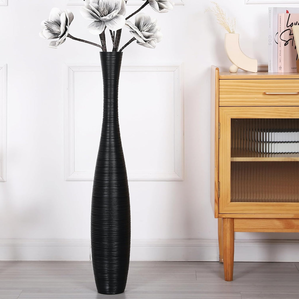 Leewadee Decorative Tall Floor Vase for Living Room Decor, 34 inches, Black, Resin