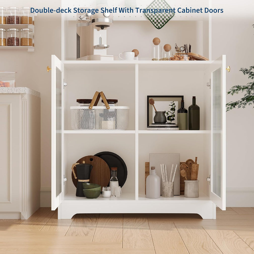GarveeHome 71 in Pantry Storage Cabinet with Doors, Kitchen Storage Cabinets with DIY Pegboard & Adjustable Shelves, Hutch Cabinet for Kitchen Dining Room Living Room(31.5 in x15.5 in x71 in), White
