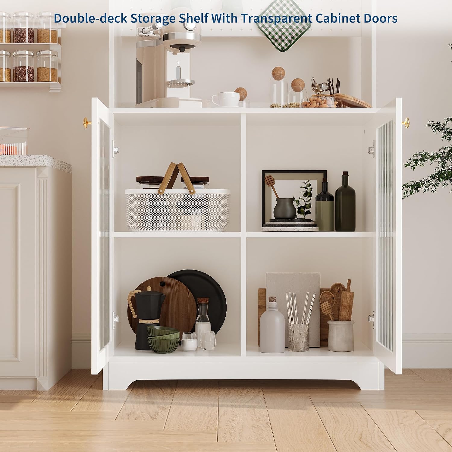 GarveeHome 71 in Pantry Storage Cabinet with Doors, Kitchen Storage Cabinets with DIY Pegboard & Adjustable Shelves, Hutch Cabinet for Kitchen Dining Room Living Room(31.5 in x15.5 in x71 in), White