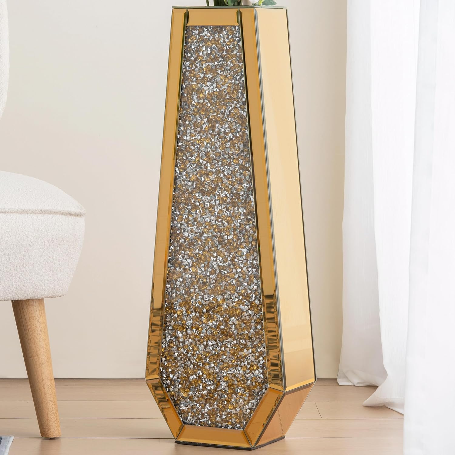 SHYFOY 30' Tall Floor Vase Gold Crushed Diamond Tall Vases for Decor Living Room Floor Large Crystal Glass Decorative Floor Vase for Living Room Office Home Decor