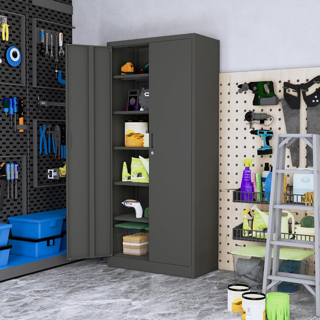 Wanfu Metal Storage Cabinet, 71'H Metal Garage Cabinet with 5 Adjustable Shelves, Locking Storage Cabinets for Garage, Home, Office, Pantry(Black)