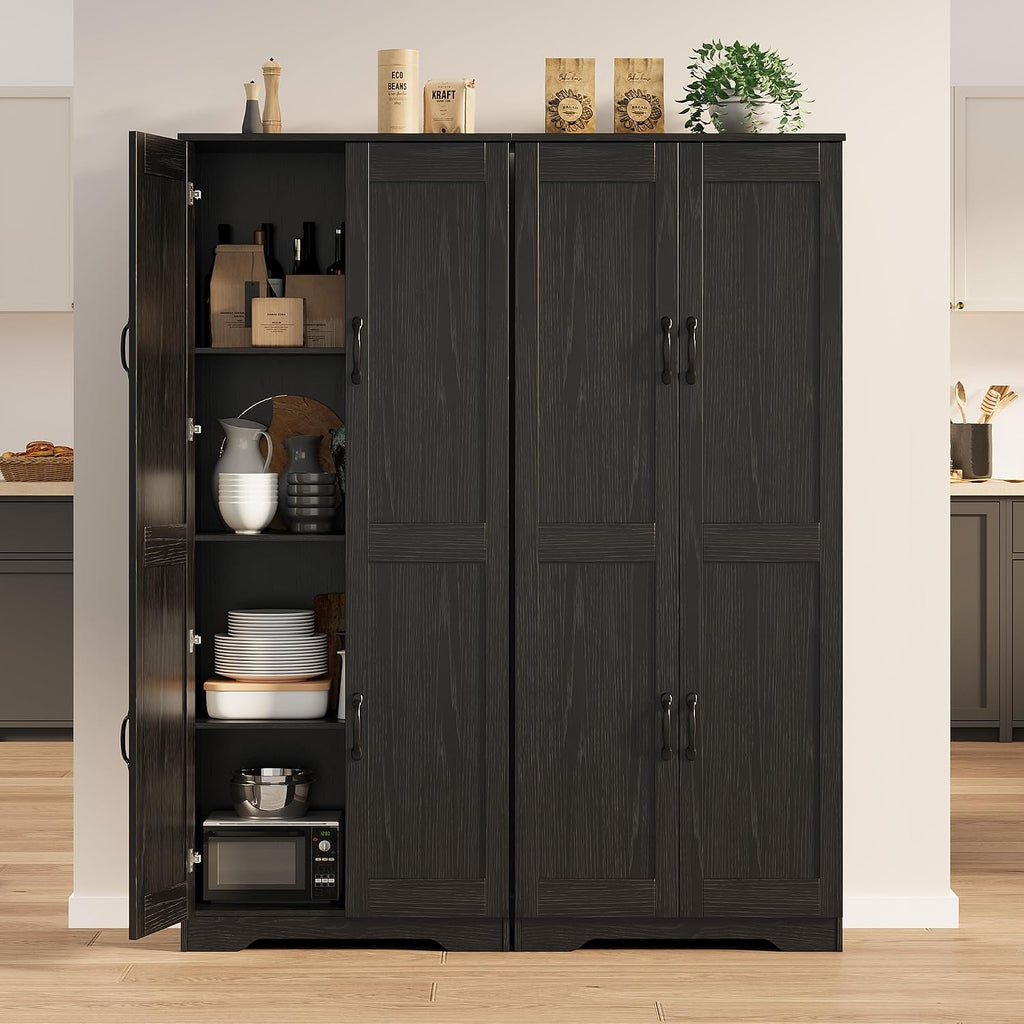 IDEALHOUSE Tall Pantry Cabinet, 60' Kitchen Pantry Storage Cabinet with 2 Doors and Adjustable Shelves, Freestanding Kitchen Cabinet, Cupboard for Dining Room, Bathroom, Antique Black