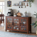 Joaxswe Large Sideboard Buffet Cabinet with Storage, 55' Farmhouse Kitchen Coffee Wine Bar Cabinet with 3 Glass Doors, Wood Mid Century Modern Side Board Table for Dining Room, Living Room,Brown