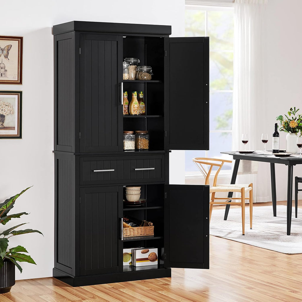 Yaheetech Kitchen Pantry Storage Cabinet with Drawer, Freestanding Pantry Cabinets with 2 Adjustable Shelves, 72.5' Tall Storage Cupboard for Kitchen/Dining Room/Bathroom/Hallway, Black