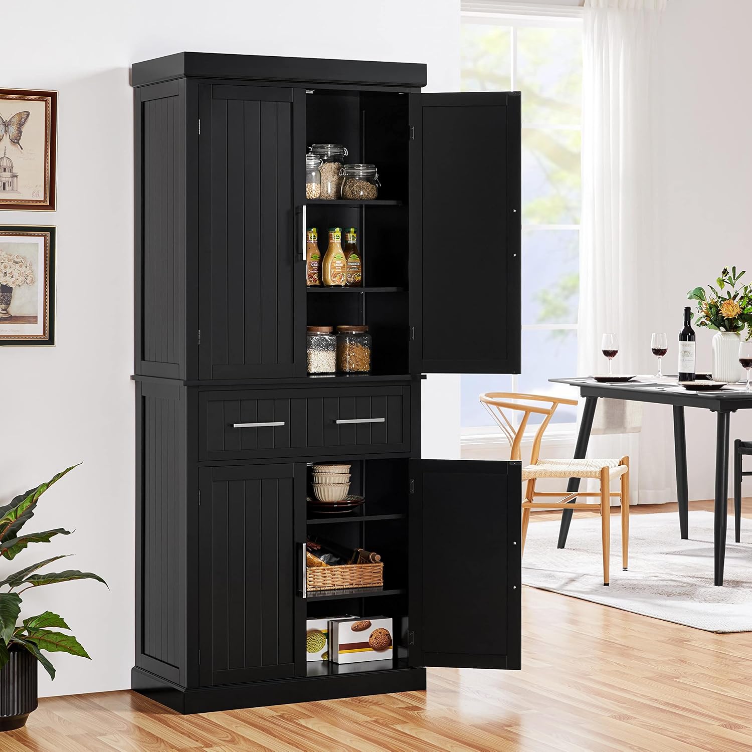 Yaheetech Kitchen Pantry Storage Cabinet with Drawer, Freestanding Pantry Cabinets with 2 Adjustable Shelves, 72.5' Tall Storage Cupboard for Kitchen/Dining Room/Bathroom/Hallway, Black