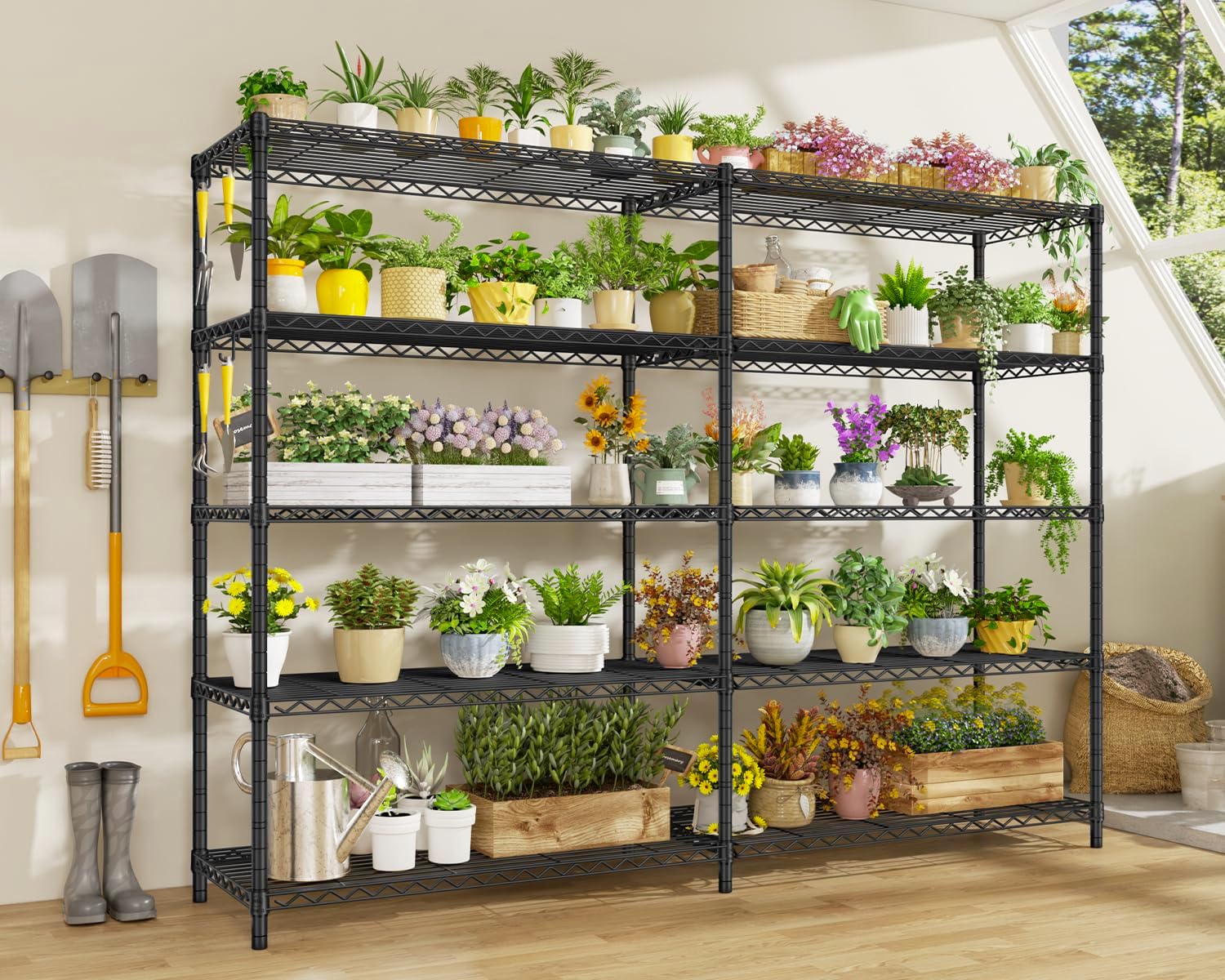 PrimeZone 5 Tier 72' W x 16''D x 76''H Metal Storage Wire Shelves - Heavy Duty Standing Garage Shelving Unit, Adjustable Steel Wire Rack Utility Shelf for Warehouse Kitchen Pantry Corner, Black