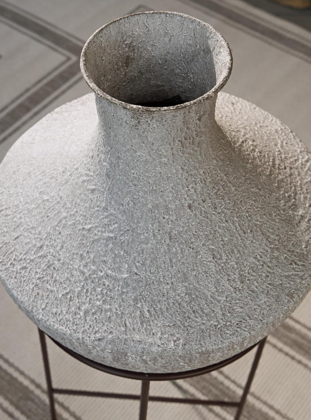 Signature Design by Ashley Estonbank Casual Indoor Distressed Metal Floor Vase with Stand, White & Black