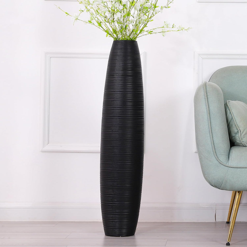 Leewadee Decorative Tall Floor Vase for Living Room Decor, 34 inches, Black, Resin