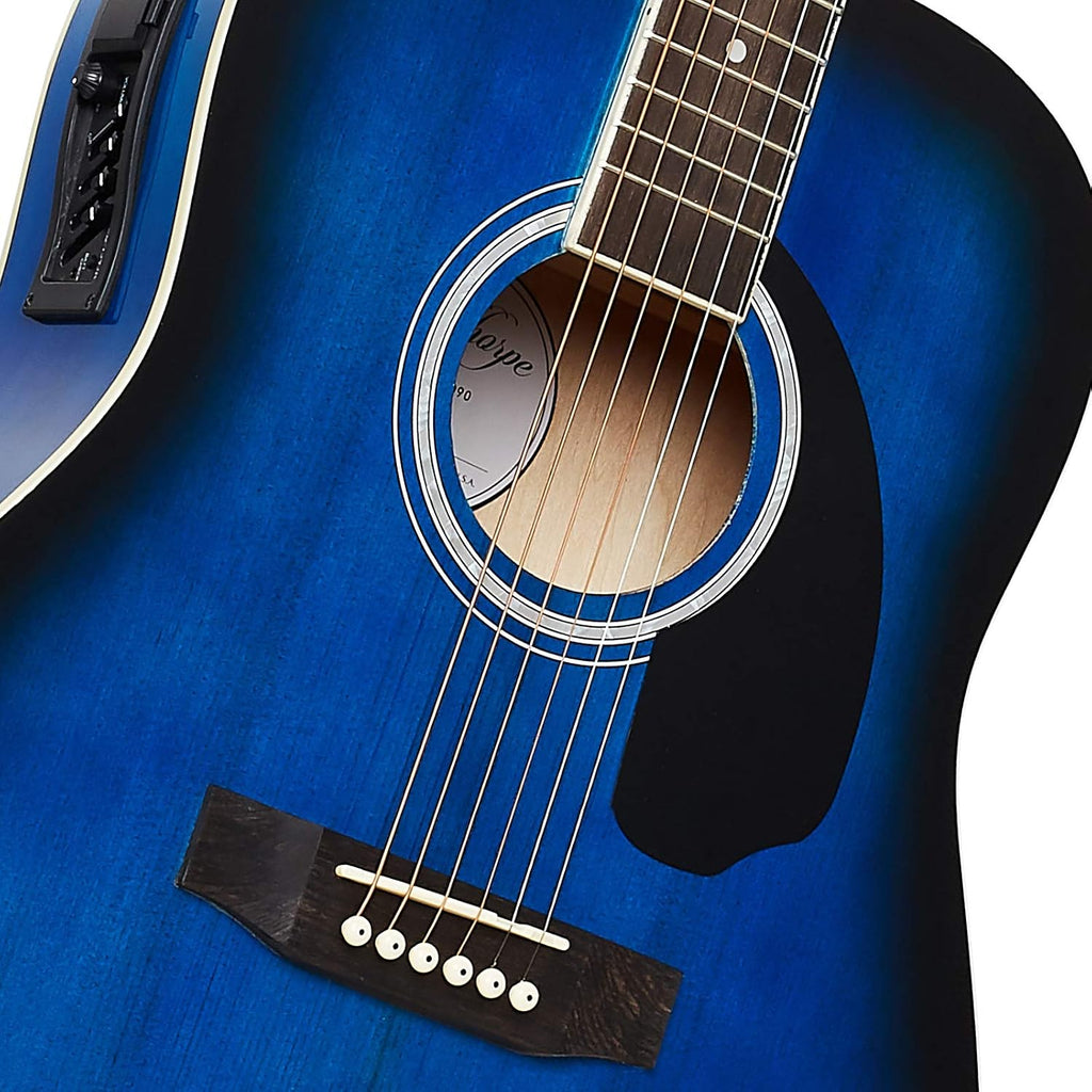 Ashthorpe Full-Size Dreadnought Acoustic-Electric Guitar Bundle - Premium Tonewoods - Blue