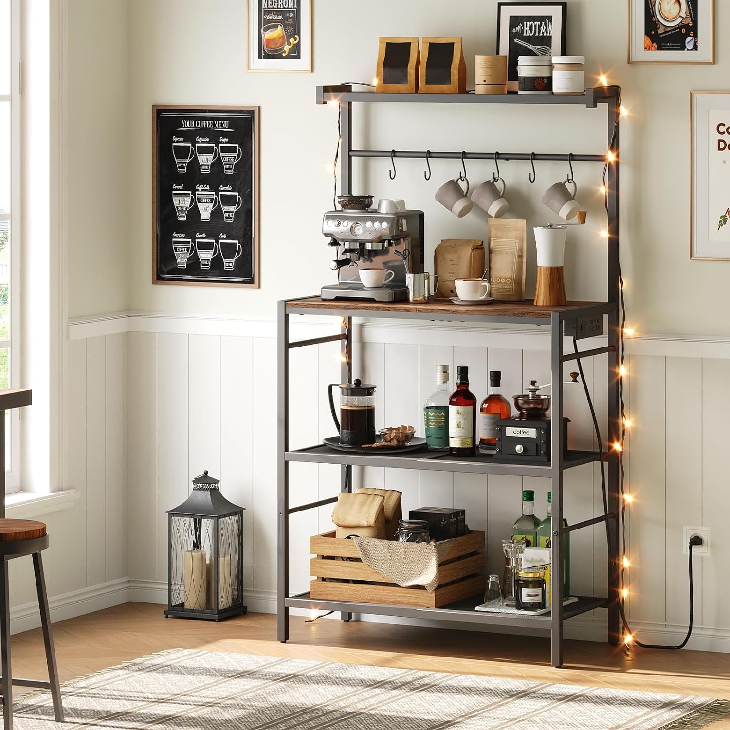 MAHANCRIS Bakers Rack with Drawer and Microwave Stand with Storage Bundle, Coffee Bar Station, BRHR48E01-BRHR351E01