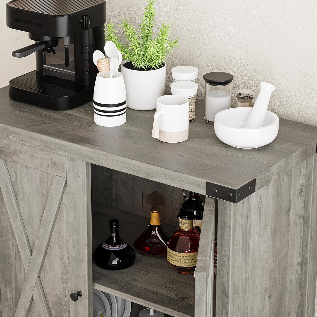 GarveeHome Small Storage Cabinet, Farmhouse Sideboard Buffet Cabinet with 2 Doors and Adjustable Shelves, Accent Entryway Console Cabinets for Living Room, Dining Room (Rustic Gray, 2 Pieces)