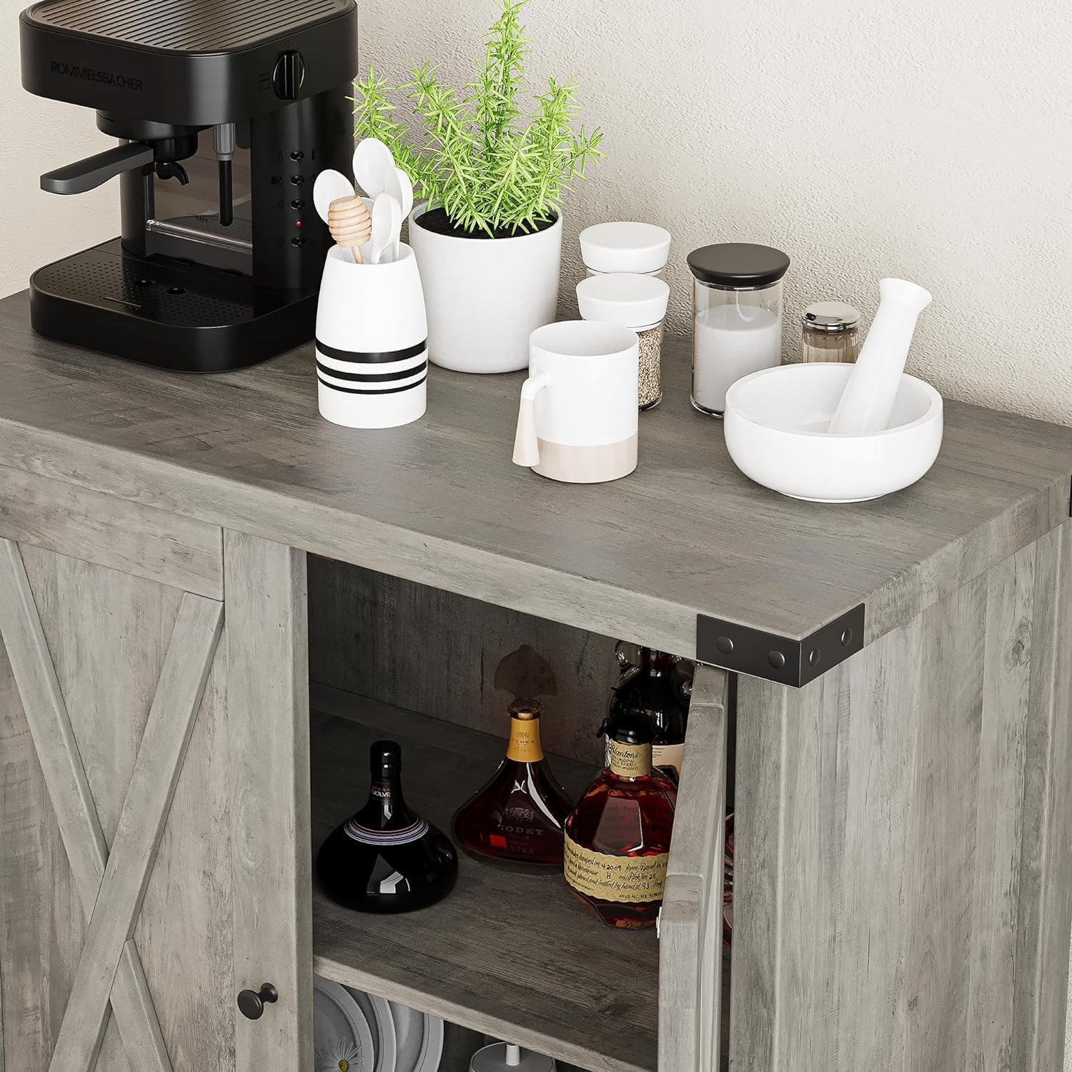 GarveeHome Small Storage Cabinet, Farmhouse Sideboard Buffet Cabinet with 2 Doors and Adjustable Shelves, Accent Entryway Console Cabinets for Living Room, Dining Room (Rustic Gray, 2 Pieces)