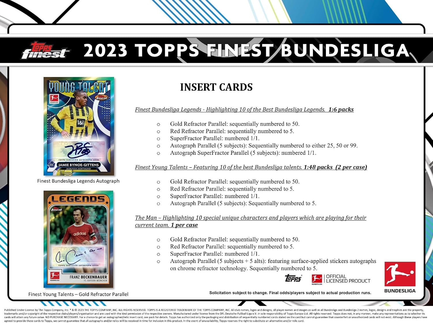 Topps 2022/23 Finest Bundesliga Soccer Hobby Box - 60 Trading Cards, 2 Autograph Cards Per Box, Collect 150-Card Base Set