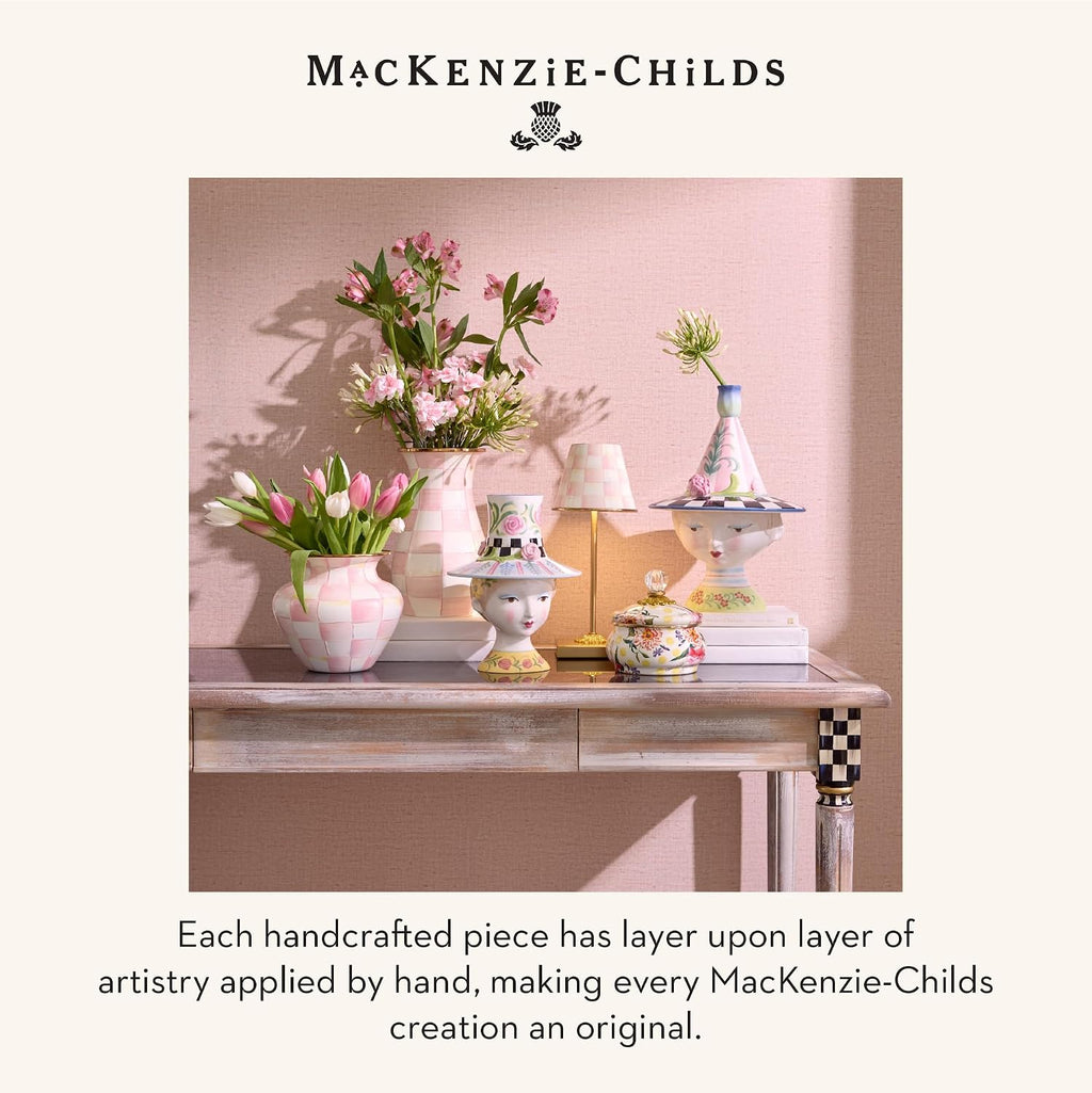 MACKENZIE-CHILDS Ceramic Handbag Vase, Unique Flower-Vase Decor, Pink-and-White Rosy Check Doodles